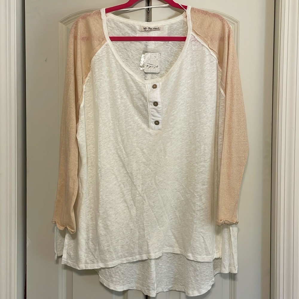 Grand Slam Linen Blend Top In White Combo